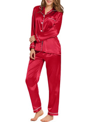 Silk Satin Pajamas Loungewear Two-piece Sleepwear Set