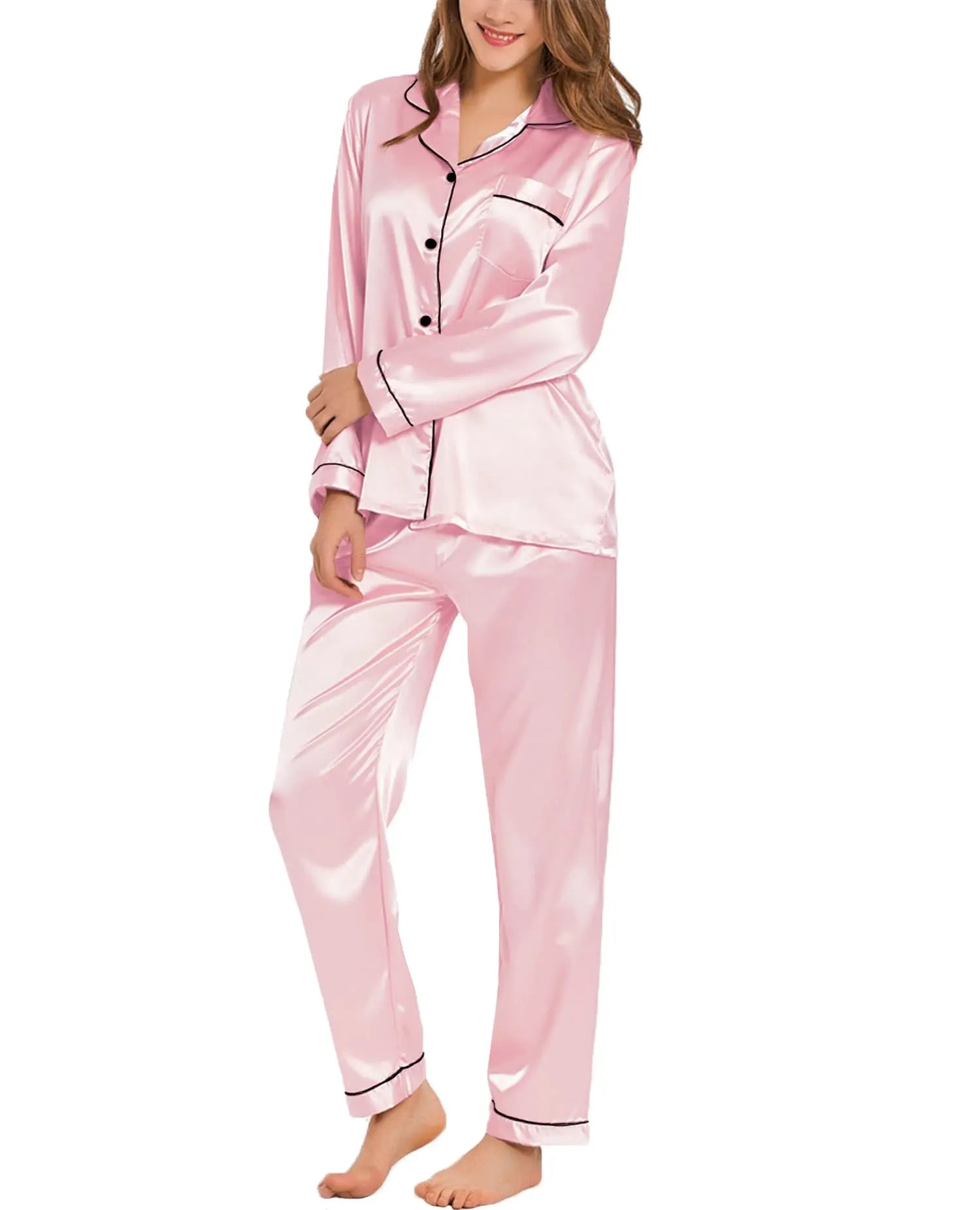 Silk Satin Pajamas Loungewear Two-piece Sleepwear Set