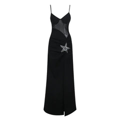 Luxe Starfish Embellished Mesh Black High Split Maxi Dress