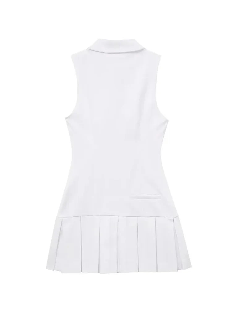 Pleated Sleeveless Mini Shirt Dress