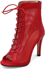 Red Leather Lace-Up Classic Gladiator Booties