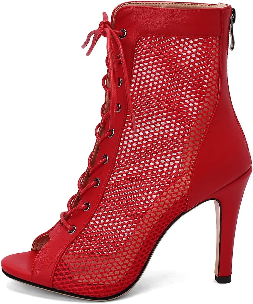 Red Leather Lace-Up Classic Gladiator Booties