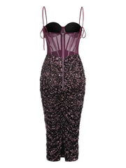 Luxe Bustier Sequined Mesh Dress