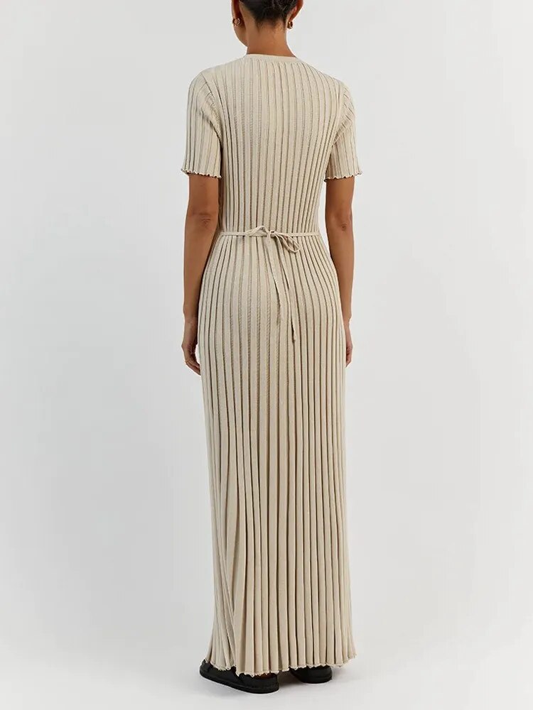 Elia Pleated Ribbed Knitted Maxi Dress