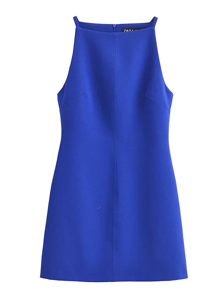 Sleeveless A-Line Royal Blue Mini Dress