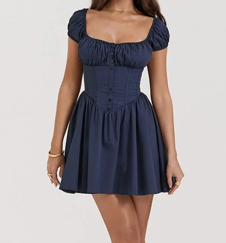 Square Collar Corset Style Vintage Mini Dress