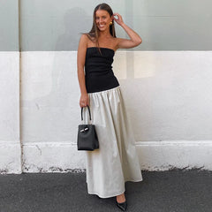 Monochrome Summer Strapless Maxi Dress