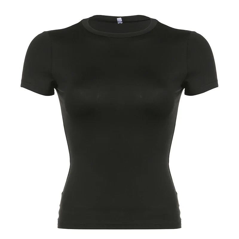 Basic Short Sleeve Crewneck Solid Crop Top