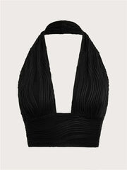 Y2K Backless Black Crop Halter Top