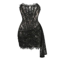 Luxe Chic Sexy Strapless Lace Mini Gown Dress