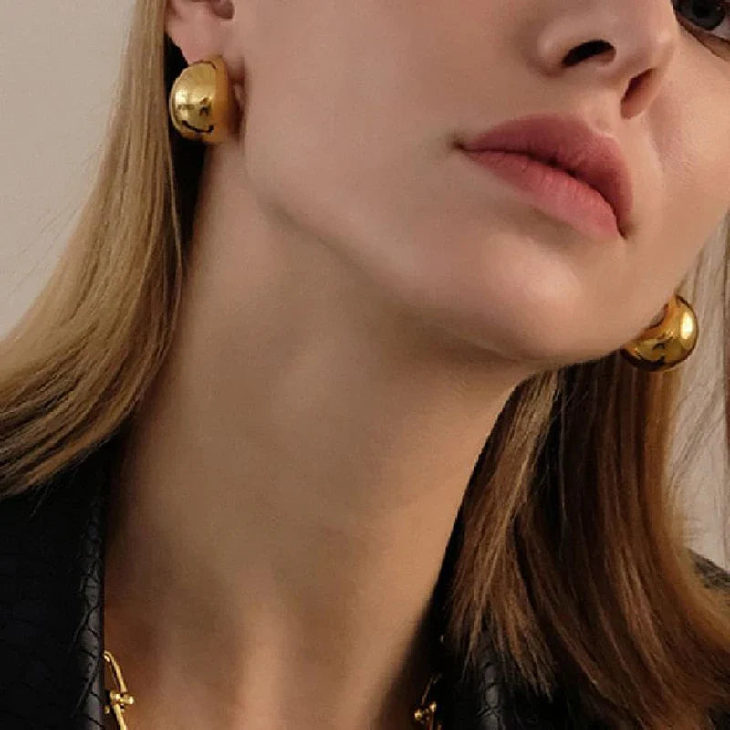 Gold Plated Metal Half Moon Hoop Earrings