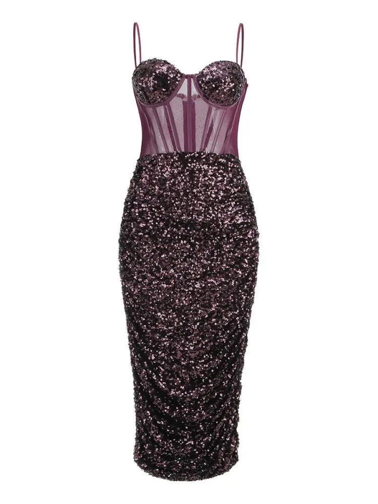 Luxe Bustier Sequined Mesh Dress