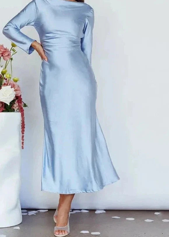 Bodycon Long Sleeve Satin Maxi Dress