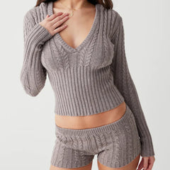 It Girl Knitted 2 Piece Set Cropped Sweater and Shorts