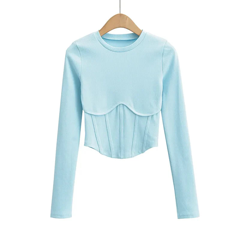 Corset Inspired Long Sleeve Ribbed Crop top