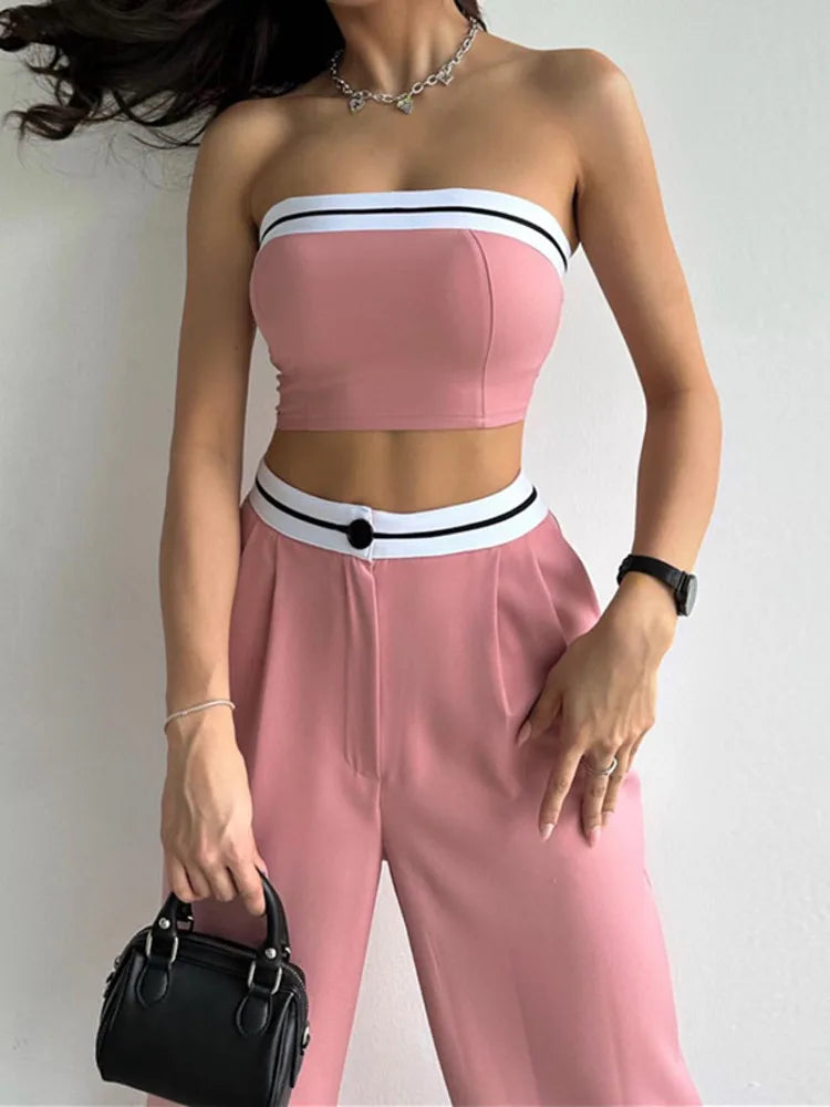 Cropped sleeveless Vest Two-piece Wide Leg Trouser Set