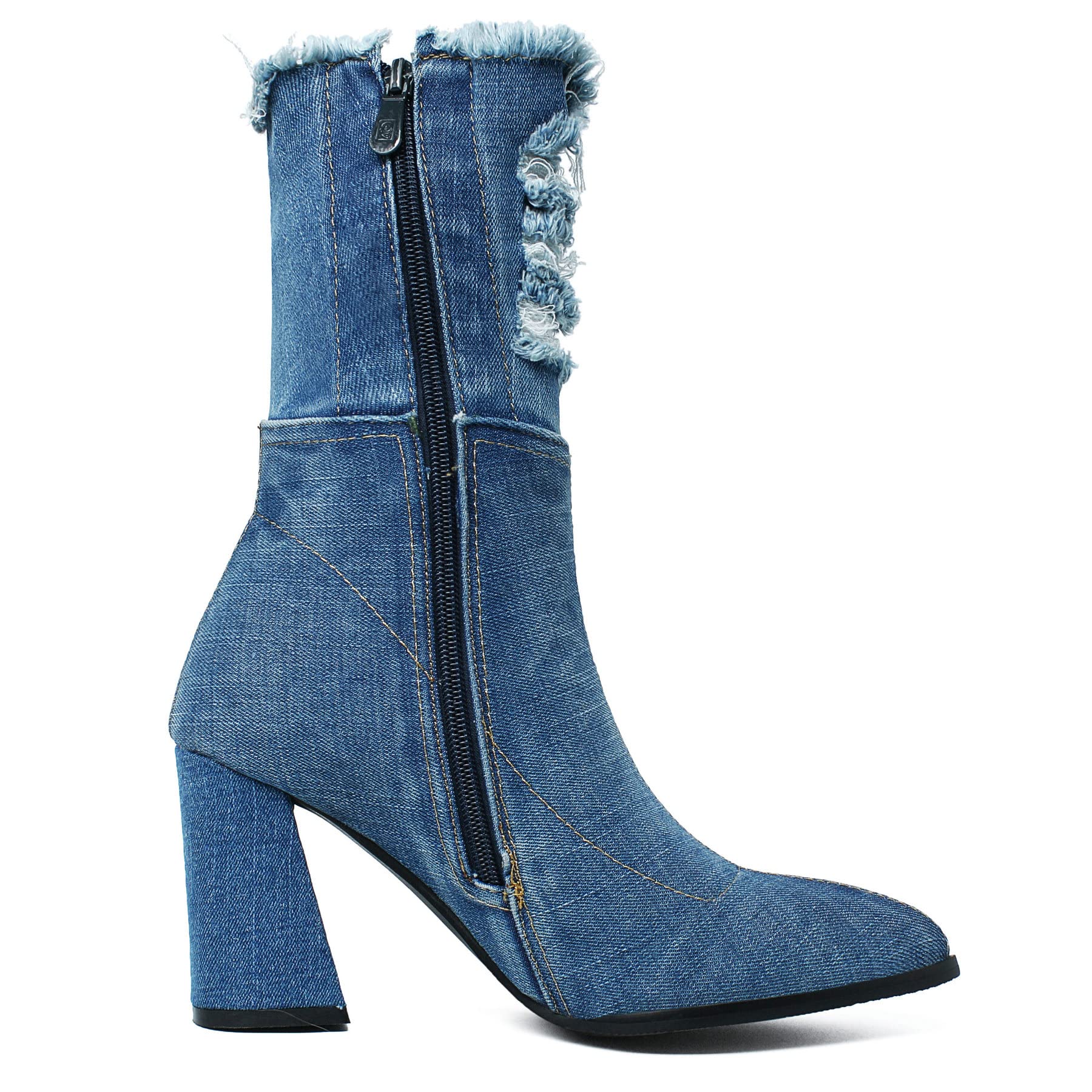 Dark Blue Denim Pointed Toe Ankle Boots