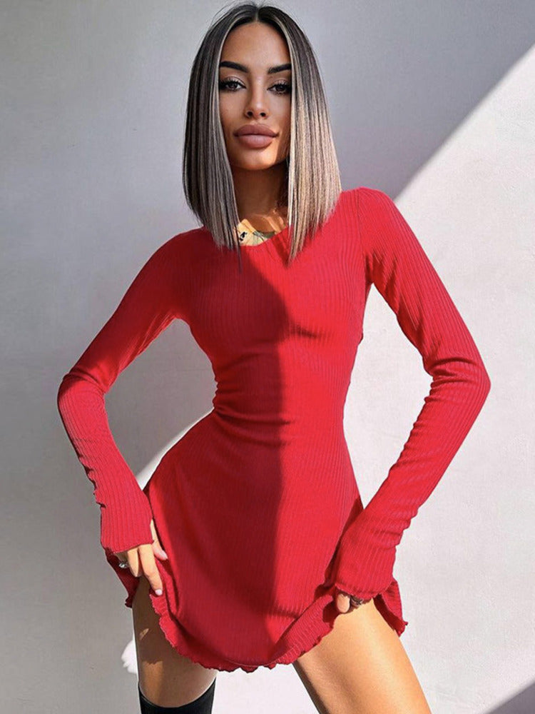 Charlotte Ribbed Long Sleeve Sexy Mini Dress