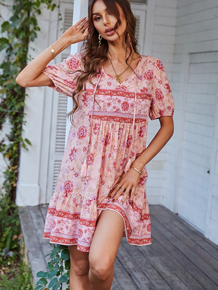 Bonnie Floral Puff Sleeve Summer Midi Dress