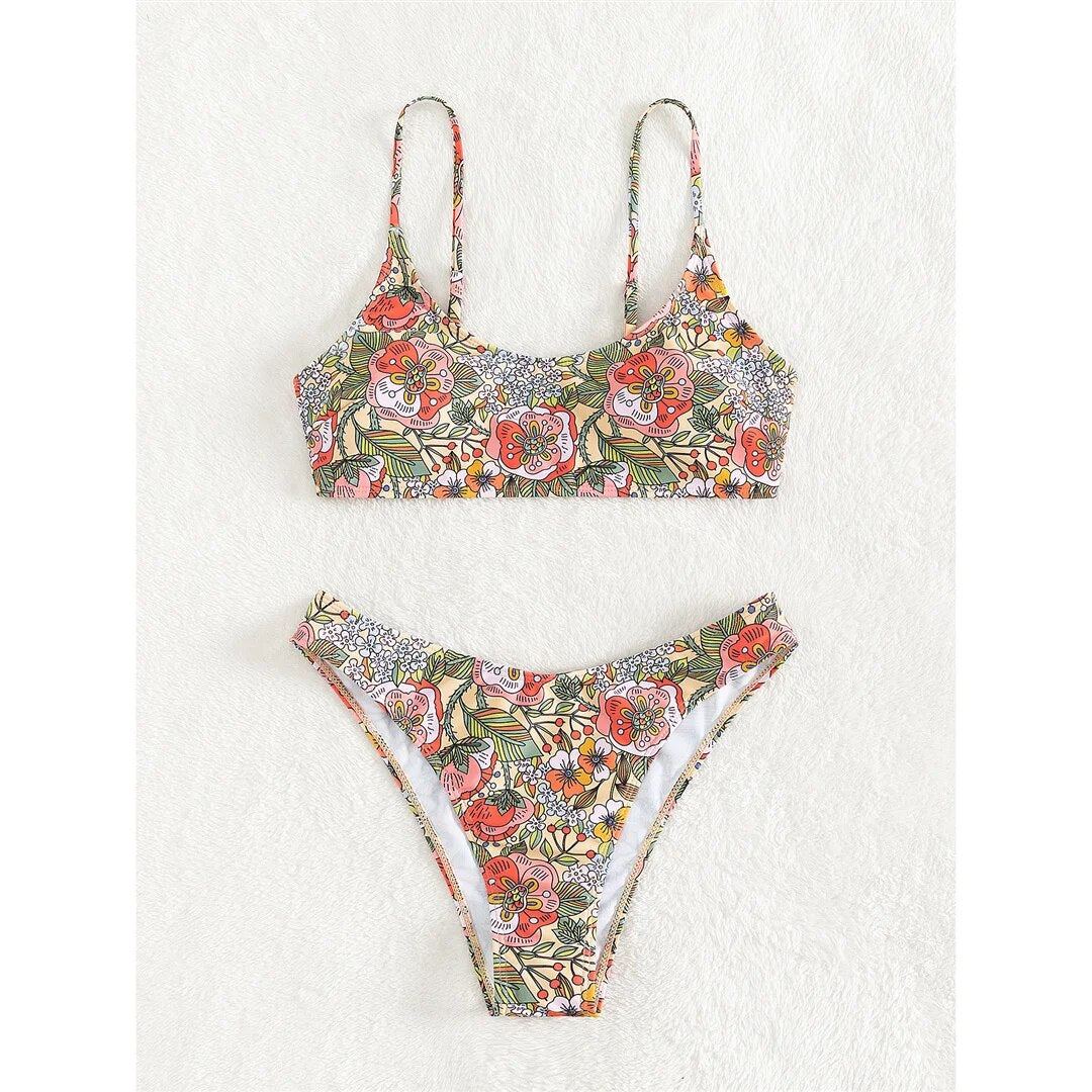 Cheryl Floral Printed Brazilian Mid Waist Bikini