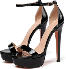 Stunning Daphnie Black Peep Toe Stiletto High Heel Sandals