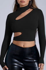 Cut Out Mock Neck Long Sleeve Crop Top