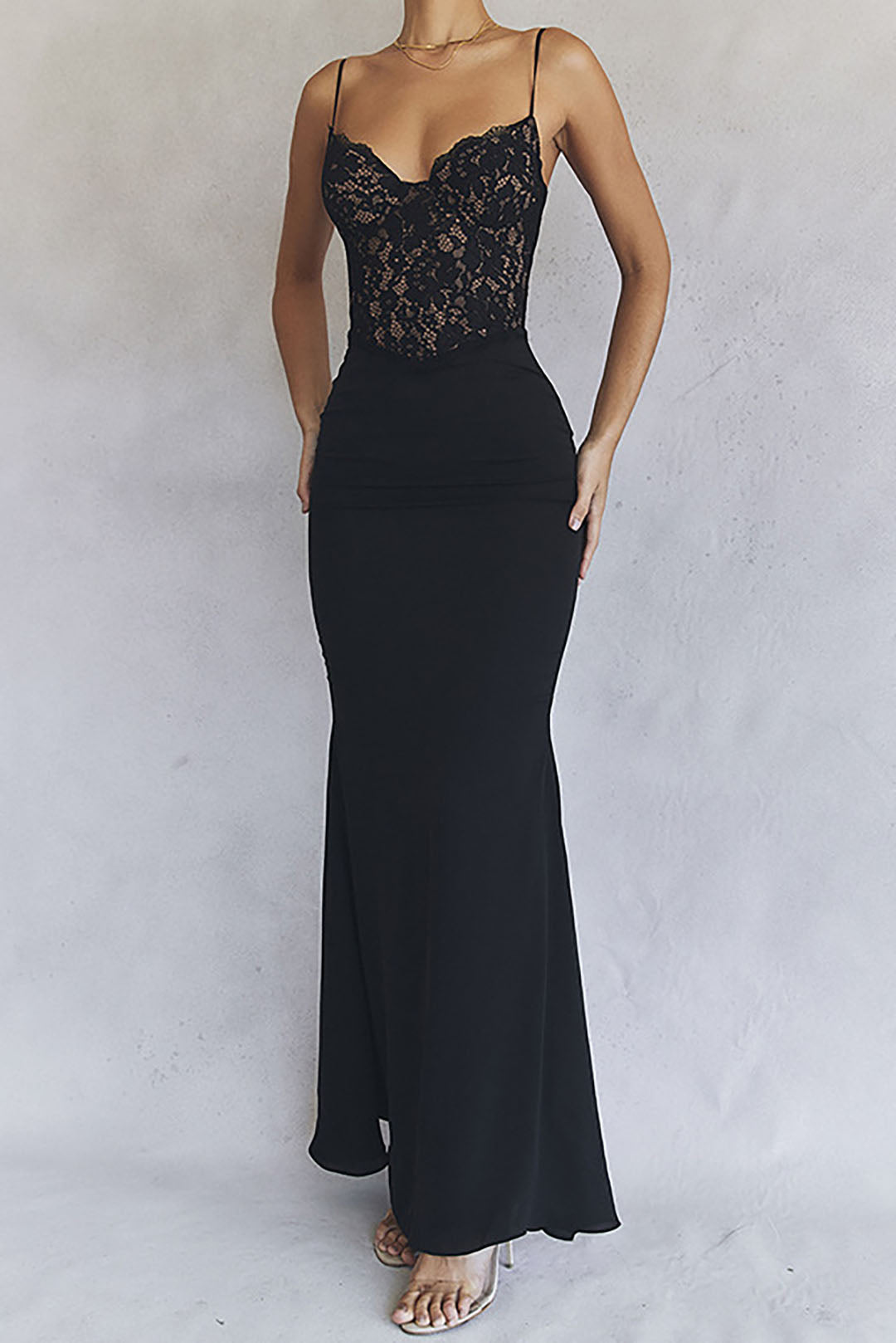 Lace Paneled V-neck Cami Mermaid Maxi Dress