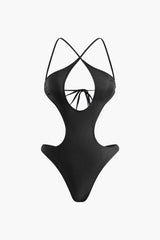 Cross Tie Back Cut Out One-Piece Swimsuit