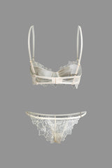 Flower Embroidery Sheer Mesh Bra And Thong Set