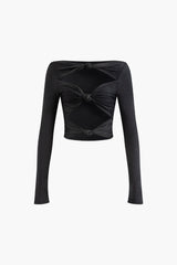 Solid Cut Out Knot Front Long Sleeve Top