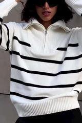 Contrast Stripe Half-zip Knit Sweater