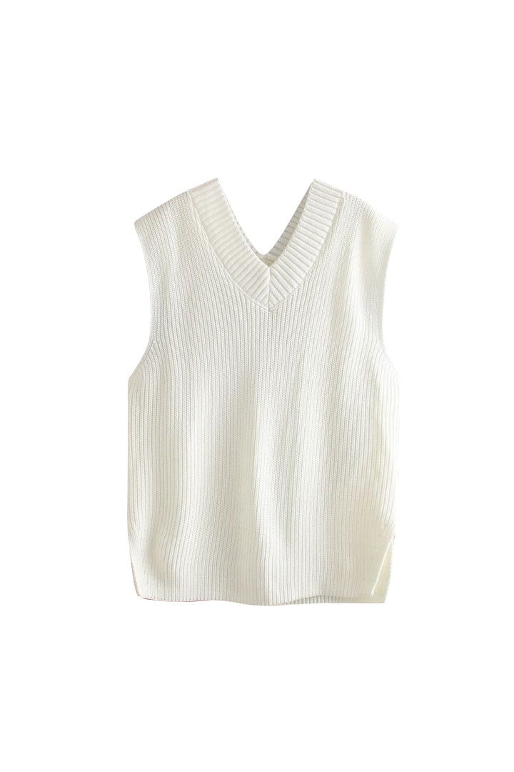 Slit Hem V-neck Knit Pullover Vest