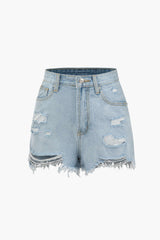 Frayed Destroyed Denim Shorts