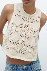 Cut Out Tie Side Open Knit Vest