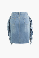 Denim Frayed Fringe Skirt