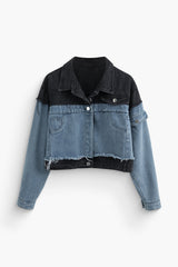 Patchwork Denim Frayed Crop Jacket