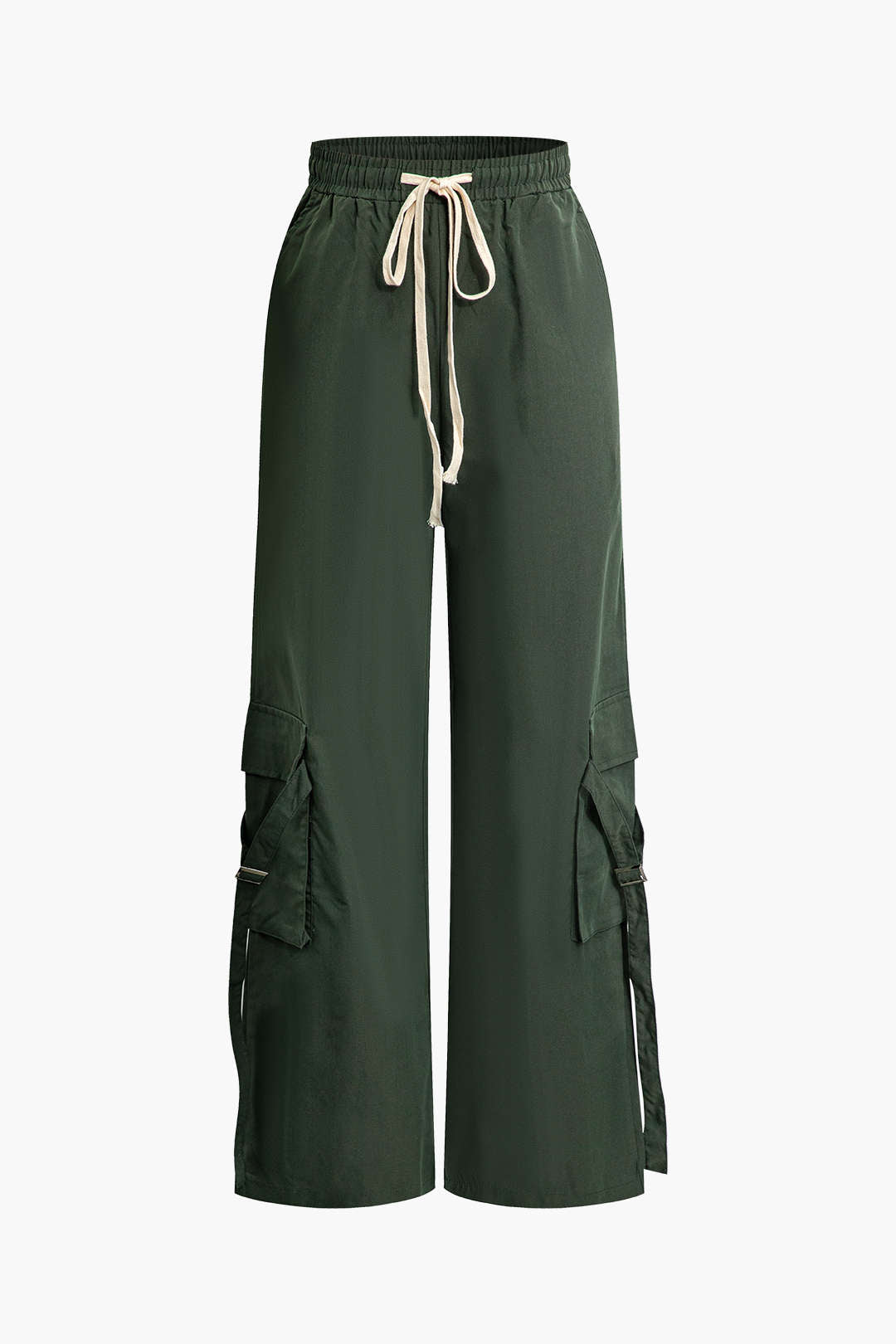 Drawstring Waist Flap Pocket Straight Leg Cargo Pants