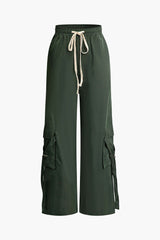 Drawstring Waist Flap Pocket Straight Leg Cargo Pants