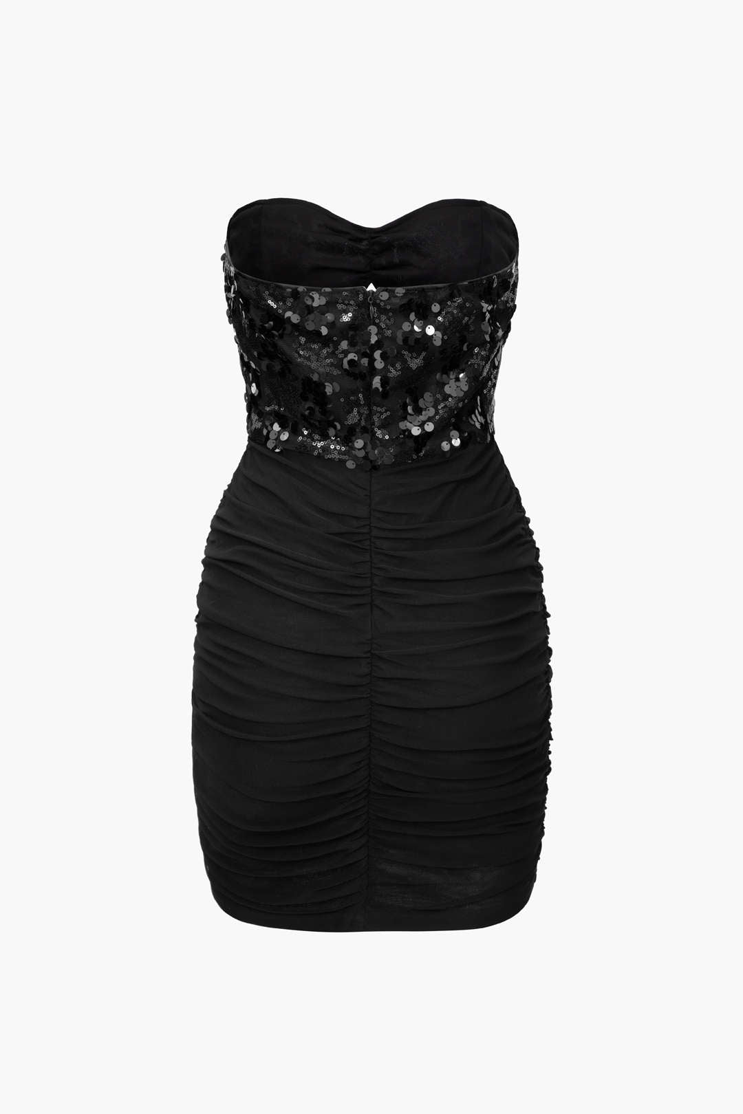 Sequin Panel Ruched Strapless Mini Dress