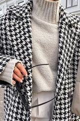 Houndstooth Notched Lapel Belted Long Coat