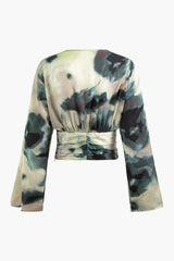 Tie Dye V-neck Satin Fitted Waist Blouse