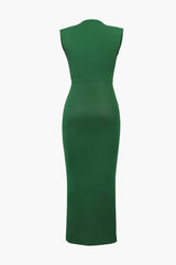 Deep V-Neck Sleeveless Midi Dress