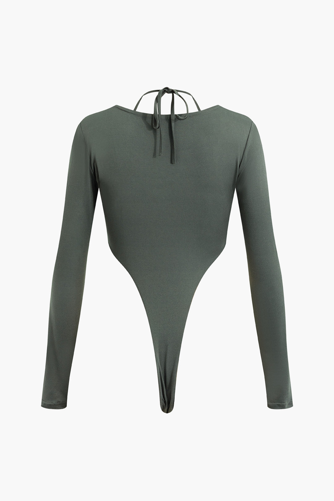 Solid Halter Tie Long Sleeve Bodysuit