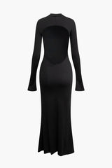 Mock Neck Bell Sleeve Backless Maxi Dress