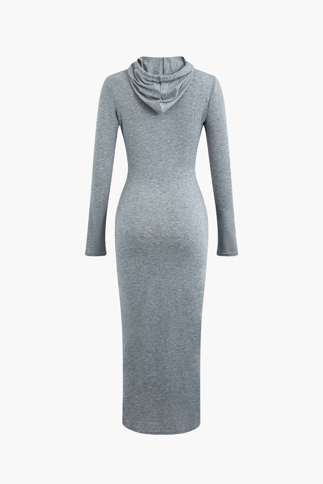 Solid Fitted Hooded Long Sleeve Maxi Dress