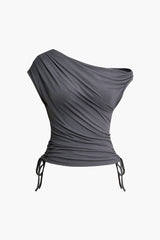 Asymmetrical Drawstring Ruched T-shirt