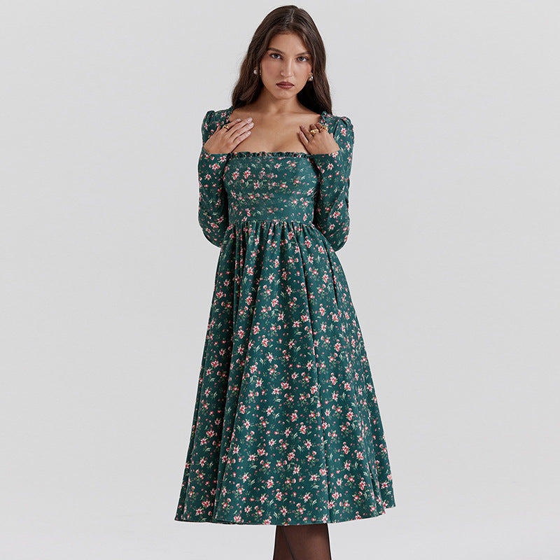 Claire Floral Print Long Sleeve Midi Dress