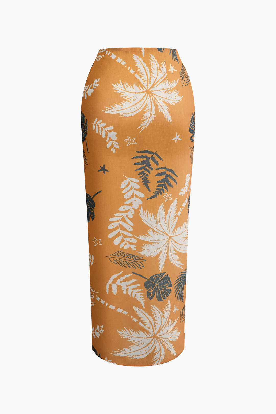 Leaves Print Knot Split Cover-Up Maxi Skirt