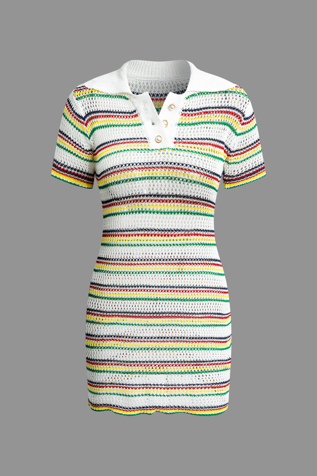 Stripe Collar Open Knit Mini Dress