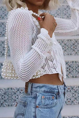 Open Knit Long Sleeve Crop Cardigan